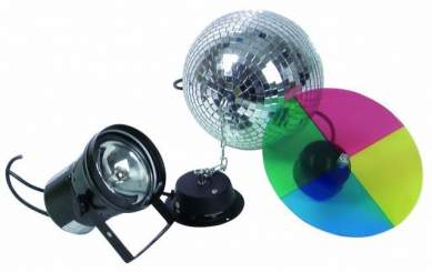 Eurolite Spiegelkugelset 30cm Motor + Kette + Pin Spot + Farbrad 