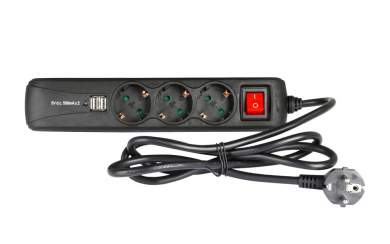 Adam Hall 8747 S 3 USB 3-fach Steckdosenleiste mit Schalter und 2 USB-Ladebuchsen 