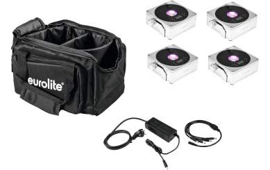 Eurolite Set 4x AKKU Flat Light 1 chrom + Soft-Bag + Ladegerät 
