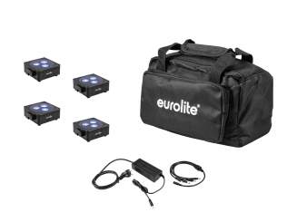 Eurolite Set 4x Akku Flat Light 3 sw + Ladenetzteil + Soft-Bag 