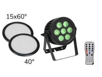 Eurolite Set LED IP PAR 7x9W SCL Spot + 2x Diffusorscheibe (15x60° und 40°) 