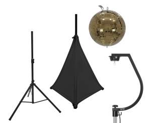 Eurolite Set Spiegelkugel 30cm gold mit Stativ und Segel schwarz 