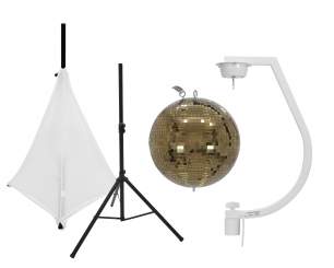 Eurolite Set Spiegelkugel 30cm gold mit Stativ und Segel weiß 