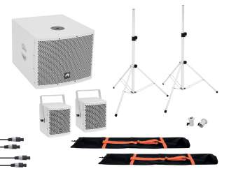 Omnitronic Set MOLLY 2.1 Aktivsystem Sub + 2x Top + Zubehör, weiß 