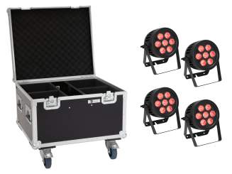 Eurolite Set 4x LED IP PAR 7x8W QCL Spot + Case mit Rollen 