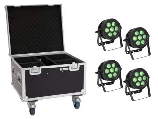 Eurolite Set 4x LED IP PAR 7x9W SCL Spot + Case mit Rollen 