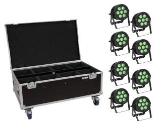 Eurolite Set 8x LED IP PAR 7x9W SCL Spot + Case mit Rollen 