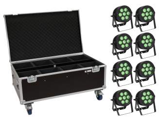 Eurolite Set 8x LED IP PAR 7x8W QCL Spot + Case mit Rollen 