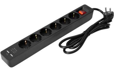 Eurolite Steckdosenleiste ON-1 6-fach + 2 USB sw 