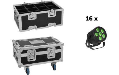 Eurolite Set 16x LED Silent Par 6 QCL Floor sw + Case 