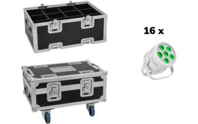 Eurolite Set 16x LED Silent Par 6 QCL Floor ws + Case 