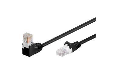 CAT 5e Patchkabel 1x 90° gewinkelt, U/UTP, Schwarz, 1m 