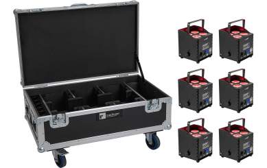 Eurolite Set 6x AKKU UP-4 QCL Spot QuickDMX MK2 + Flightcase mit Rollen und Ladefunktion 