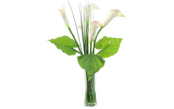 Europalms Calla im Glas 3 Blätter 5 Blüten 64cm, Kunststoff 