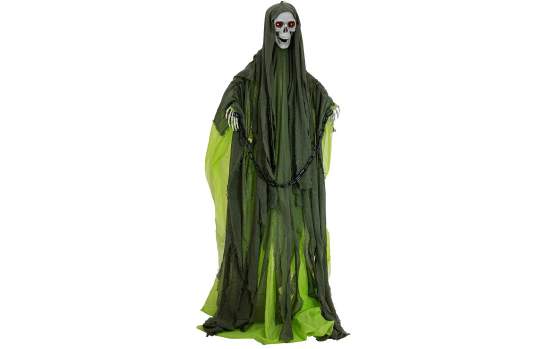 Europalms Halloween Figur Skelett mit grünem Umhang, animiert, 170cm 