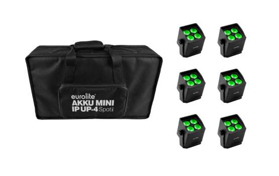Eurolite Set 6x AKKU Mini IP UP-4 QCL Spot MK2 + Soft-Bag 