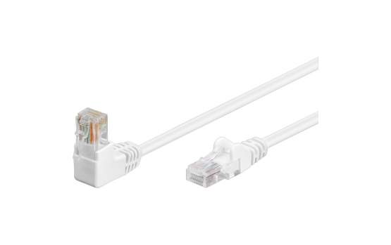 CAT 5e Patchkabel 1x 90° gewinkelt, U/UTP, Weiß, 2m 