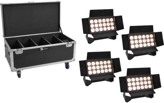 Eurolite Set 4x Multiflood IP 18x10W RGBW Wash CRMX + Case mit Rollen 
