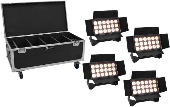 Eurolite Set 4x AKKU Multiflood IP 18x10W RGBW Wash CRMX + Case mit Rollen 