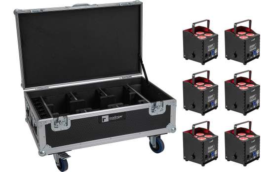 Eurolite Set 6x AKKU UP-4 QCL Spot QuickDMX MK2 + Flightcase mit Rollen und Ladefunktion 